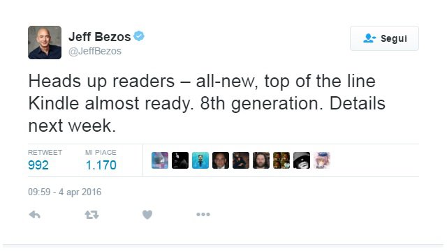 Amazon, Jeff Bezos annuncia l'arrivo di un nuovo Kindle