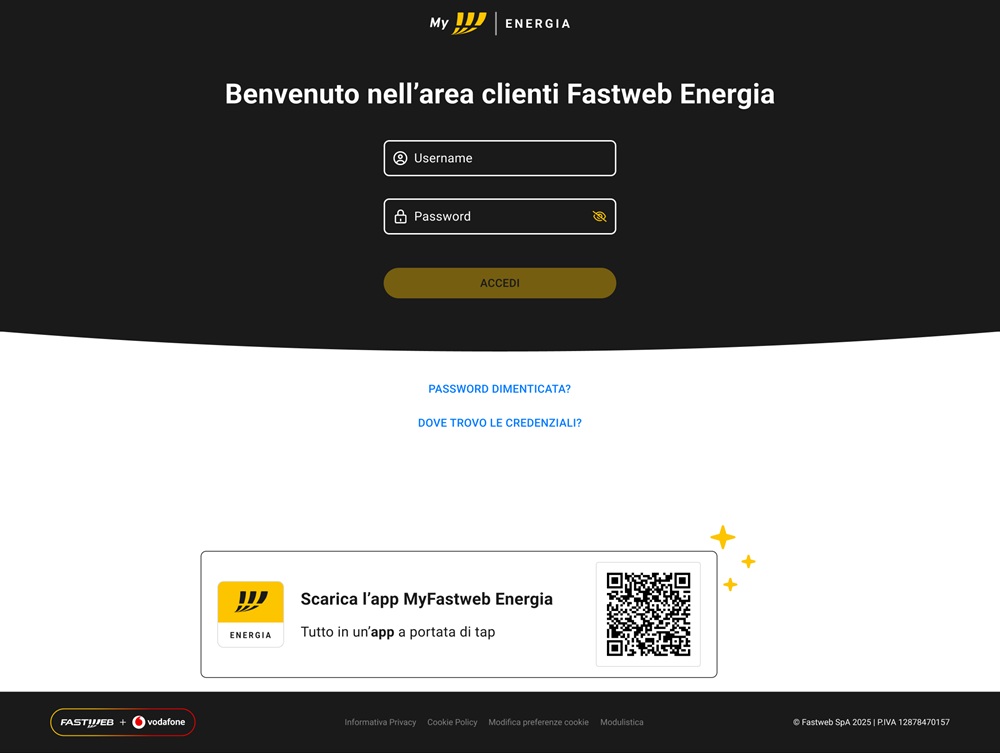 Schermata login Fastweb Energia