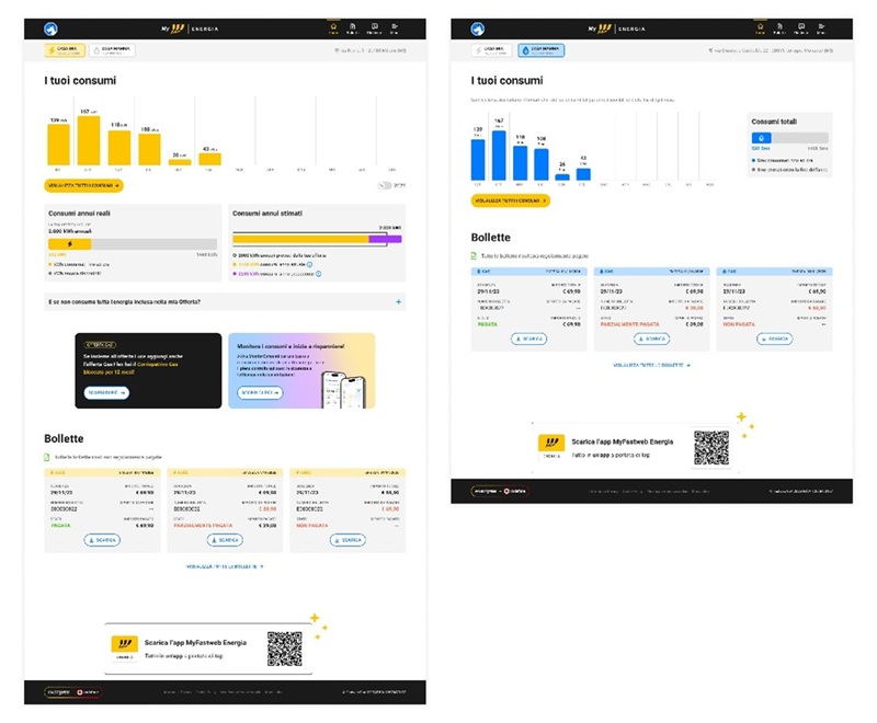 Schermata consumi bollette fastweb energia