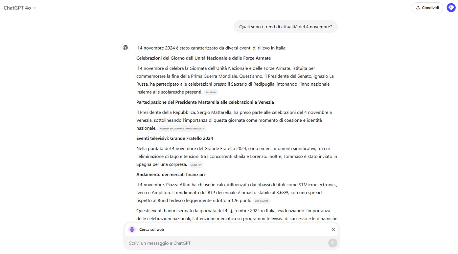 Utilizzi di searchgpt, esempio