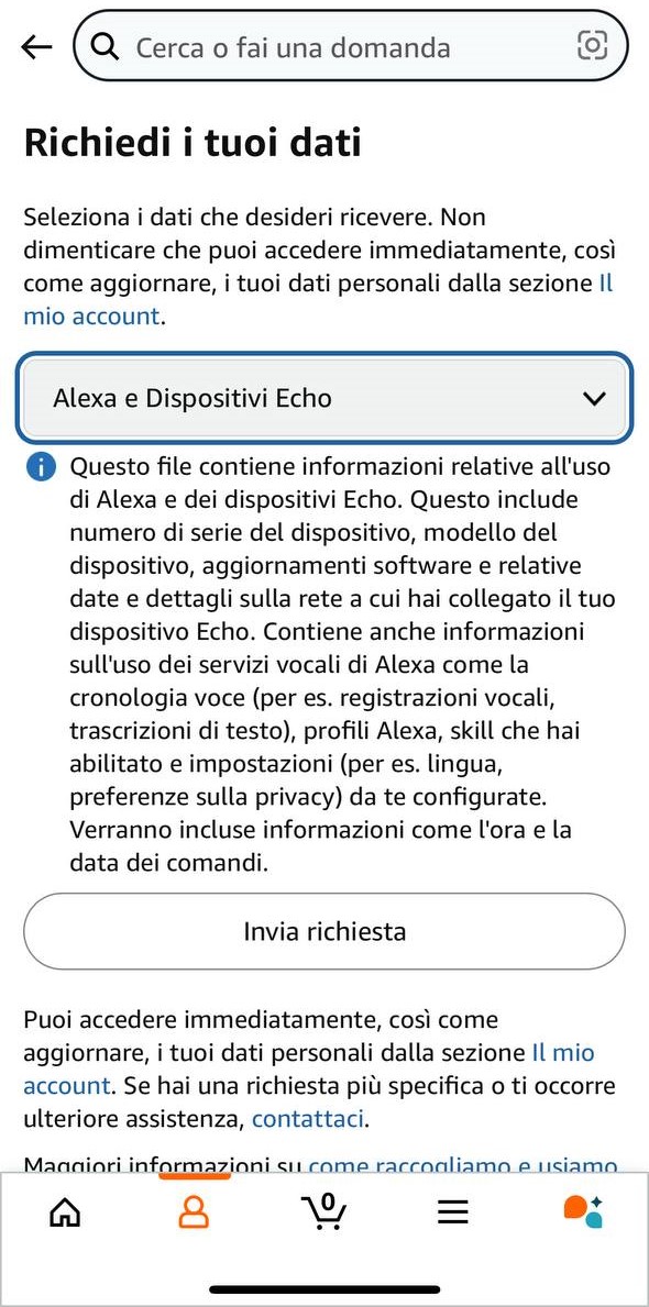 Richiesta dati alexa