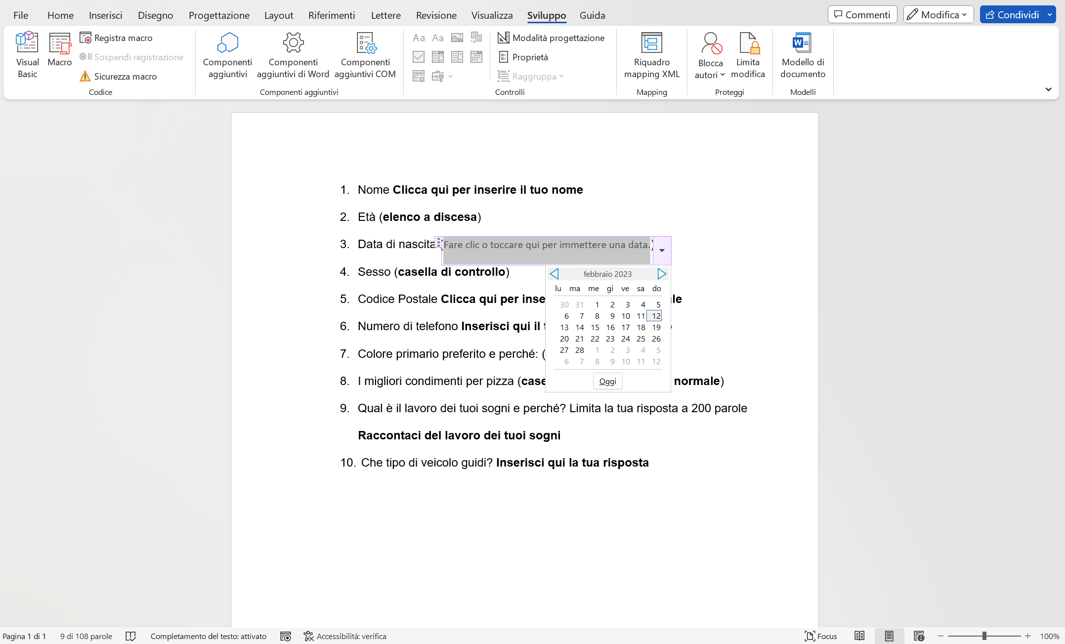 Visualizzare la selezione data Visualizzare la selezione data