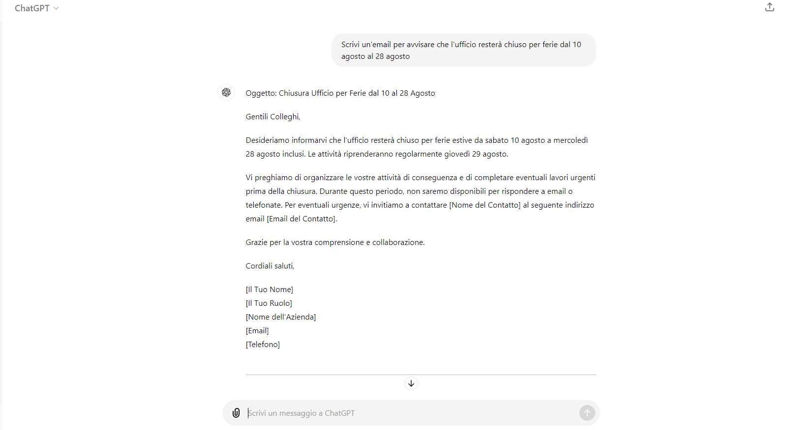 Scrivere una mail con ChatGPT