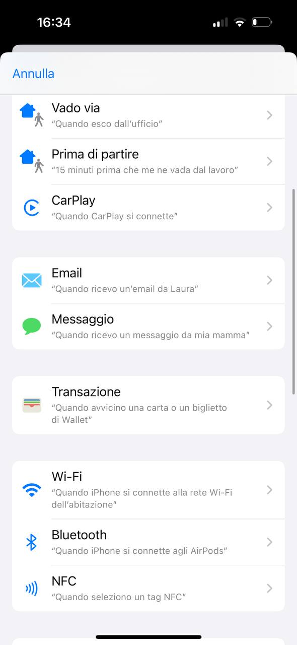 Attivazioni automazioni iPhone