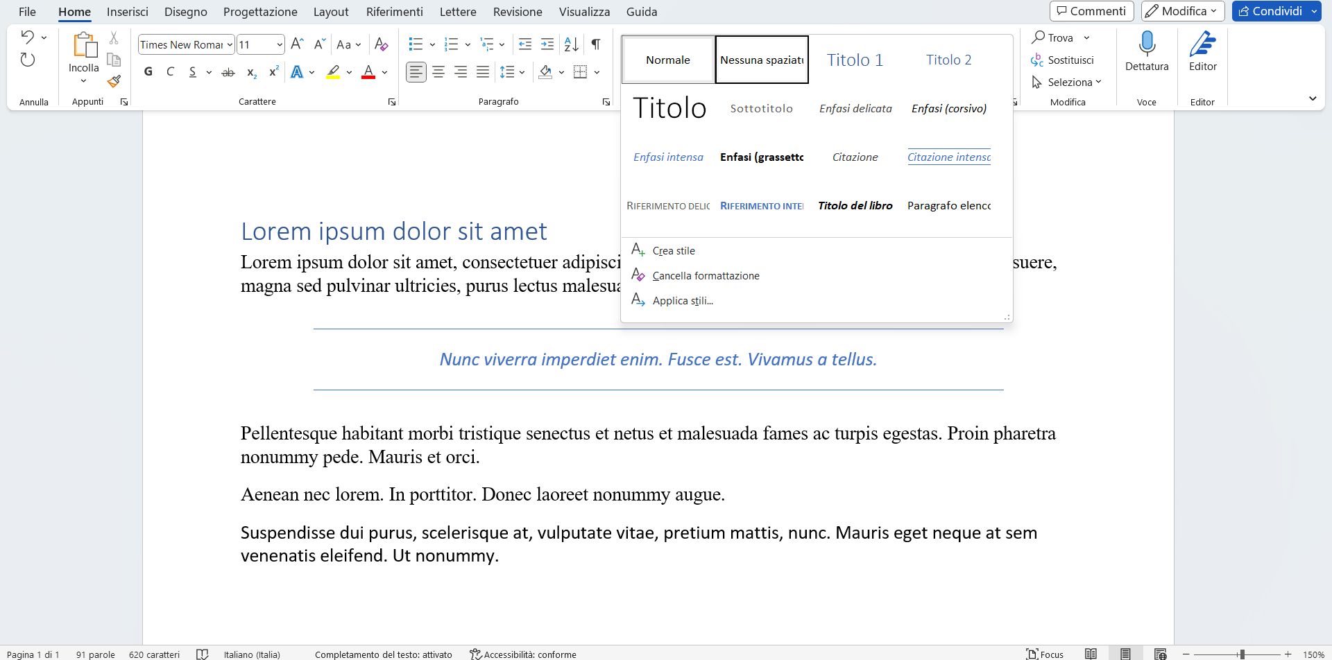 Utilizzare gli stili per organizzare il testo Utilizzare gli stili per organizzare il testo