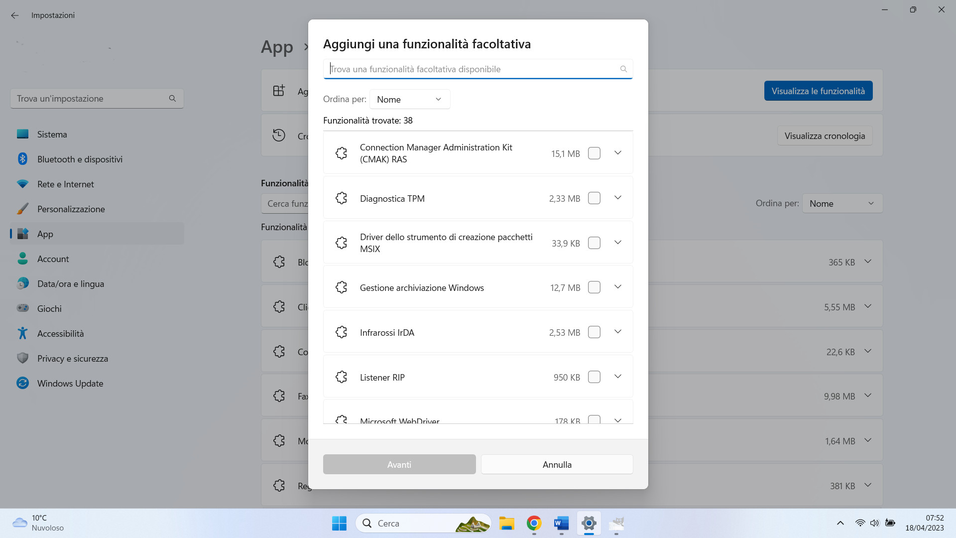 Pop-up Aggiungi una funzionalità facoltativa su Windows Pop-up Aggiungi una funzionalità facoltativa su Windows