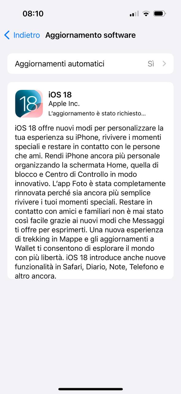 Aggiornamento a iOS18