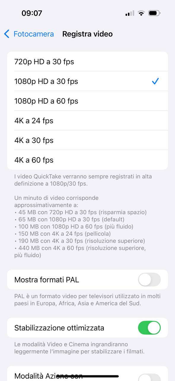 Impostazioni video iphone