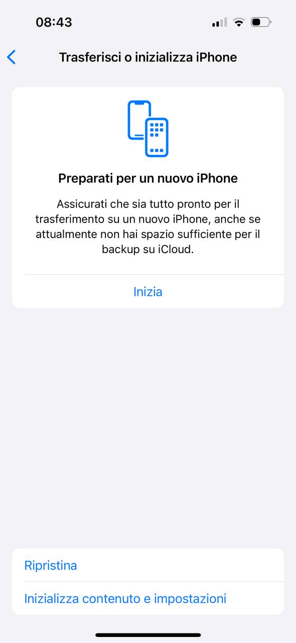 Trasferisci o inizializza iphone