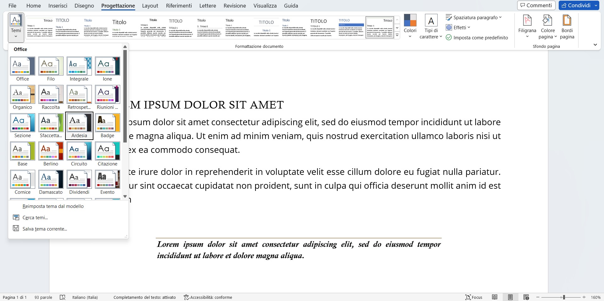 Applicare un tema ad un documento Word Applicare un tema ad un documento Word