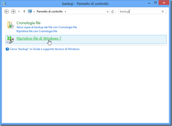Backup Windows 8 con Ripristino file di Windows 7