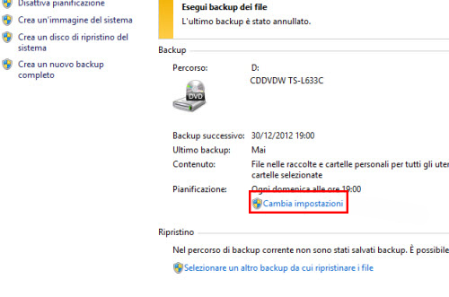 Backup Windows 8 con Ripristino file di Windows 7