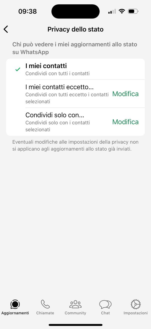 privacy stato di whatsapp